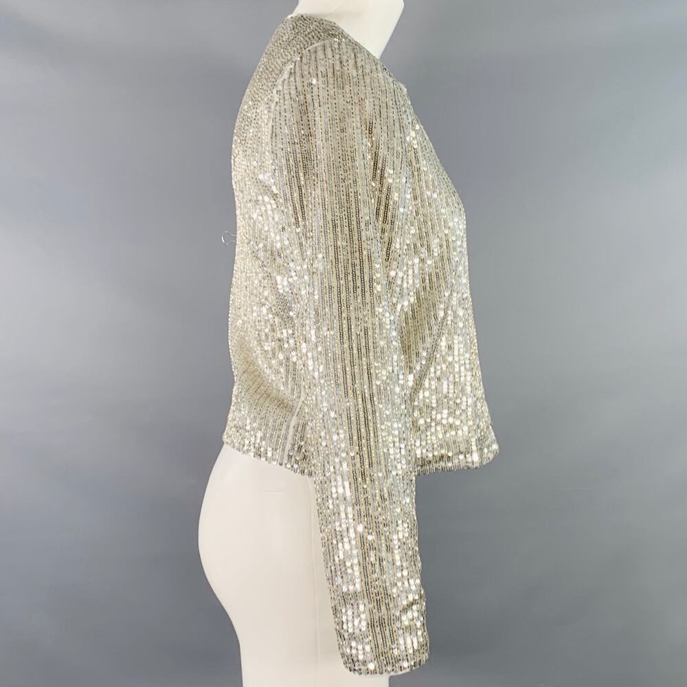 ALICE + OLIVIA Size S Silver Polyester Sequined Stripe Jacket Blazer - Picture 3 of 7